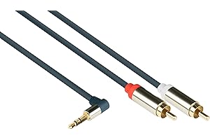 Good Connections GC-M0066 kabel przyłączeniowy audio High-Quality 3,5 mm, wtyczka jack prawy kątowy na 2 x wtyk RCA (cinch), OFC, obudowa w całości metalowa, 3 m ciemny niebieski