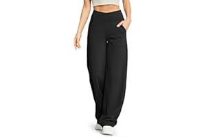 G4Free Yoga Pants for Women Wide Leg Trousers Crossover High Waist with Pockets Petite/Regular/Tall Loose Stretch Casual Lounge Pants