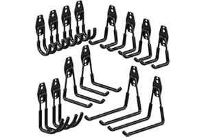 3-H 14 Stück Garagenhaken Schwerlast Wandhaken, Doppelhaken in mehreren Größen für Gartengeräte Schaufeln Schläuche Leitern Elektrowerkzeugen, Aufbewahrungssystem für Garage Garten Werkstatt (Schwarz)