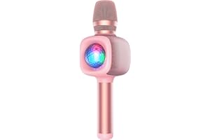 bopmen Karaoke Wireless Microphones,Bluetooth Microphone Karaoke for Singing, 4 in 1 Portable Karaoke Mic Speaker with Disco Ball LED Lights, for Home KTV Party,Singing/Birthday Party(Rose gold)