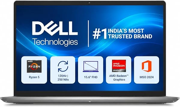Dell 15 (Previously Inspiron), AMD Ryzen 5-7530U, 16GB RAM, 512GB SSD, FHD IPS, 15.6"/39.62cm, Win 11, MSO 2024, Platinum Silver, 1.67kg,Standard Keyboard, 12 M