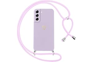 Oelrstfe Handyband für Samsung Galaxy S22 5G Hülle mit Band Herz Motiv Handyhülle für zum Umhängen Silikon Stoßfest Ultra Dünn Weich Schutzhülle mit Kordel Necklace Kette Love Muster Case,Lila