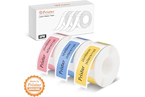 Pristar P15 Thermal Label Maker Tape 3 Rolls 12x40mm Self-Adhesive Thermal Paper Waterproof Anti-Oil Tear-Resistant Pink/Blue/Yellow Stickers for Home, Office, School, 160 Labels/Roll