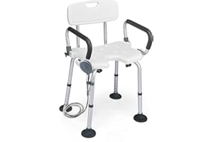 RELAX4LIFE Chaise de Douche Ergonomique Hauteur Réglable 67-79cm, Accoudoirs & Dossier Amovibles, Tabouret de Bain Siège de Douche en U pour Personnes Âgées Handicapées Enceintes (Blanc, Siège en U)