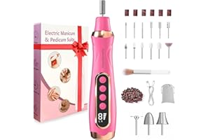 XunmotorYao Fresa per Unghie Professionale 20000 RPM Lima per Unghie Elettrica Senze Fili con Display LCD Manicure e Pedicure Elettrico tipo USB Trapano Chiodo per Casa e Salone 15 in 1 Set,Rojo rosa
