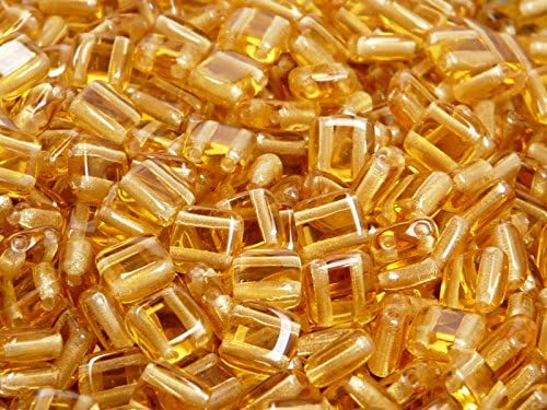 40pcs Czech Glass Beads Tile Two-Hole, Flat Square 6x6x2.9mm Topaz