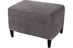 HOMECOVER Ottoman överdrag Rektangel, Stretch Ottomanskt överdrag Sammet Avtagbar Halkfri Med Elastisk Botten-grå-Large