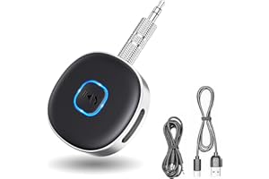 BSWL Aux Bluetooth Adapter for Car,Portable 5.0 Bluetooth Receiver 3.5mm for Home Stereo/Speaker/Wired Headphones Bluetooth Aux Adapter Car Hands-free Calls Dual Connection Bluetooth Aux 16H Playtime