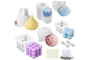 yosiio Kerzenform Silikon, 6 Stück Kerzenformen Zum Gießen und Kerzendochte für Kerzen, Epoxidharz Formen, Kerzen Selber Machen Set für Duftkerzen, Kerzenwachs, Bubble Kerze, Seifen Usw Handarbeit