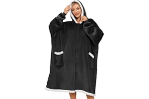 TOMEEK Manta Sudadera con Capucha para Mujer Manta de Gran tamaño Cremallera con Capucha Manta Súper Suave Invierno Sherpa Sudadera con Capucha Cálida y Bolsillo Grande Talla única