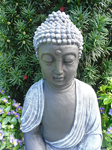 Steinfigur Buddha, Gartenfigur Steinguss Basaltgrau - 4