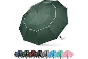 G4Free Paraguas plegable de 62 pulgadas con rayas reflectantes, 10 varillas, paraguas de golf grande, paraguas compacto invertido, resistente al viento, doble dosel, cierre automático de apertura