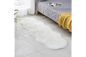Homcomodar Super miękki dywan ze sztucznego futra, biały, puszysty, kudłaty dywan, dywan podłogowy do salonu, sypialni, na sofę, 5 x 15 cm