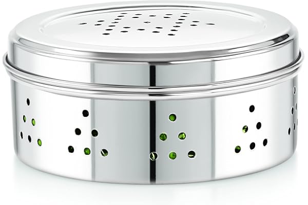 Neelam Stainless Steel Coriander Dabbas with Air Ventilation Size No.8 - Steel Utility Container, Silver, (SBCD089H)
