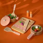 Playbox Grill & Chill Wooden Cooking Set | Natural Kitchen Toy for Pretend Play | Kids' Cooking Toys