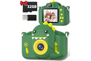 Kinderkamera, Gofunly Kinder Kamera 1080P 2,0-Zoll-Bildschirm Selfie Digitalkamera mit 32GB-Karte für 3-12 Jahre Jungen Mädchen Geburtstagsgeschenk Weihnachten Spielzeug Grün Dinosaurier