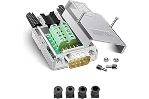 PENGLIN Conector DB9 Breakout, carcasa de metal sin soldadura RS232 D-SUB serie a 9 pines puerto terminal macho adaptador macho macho conector placa de ruptura con carcasa