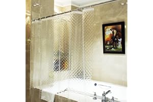 ecooe Cortina de Ducha Transparente 3D Rómbico 240 x 200 cm, Cortinas de Baño EVA Antimoho, Cortina Ducha Impermeable con 16 Anillos, Cortina Bañera para Ducha o bañera