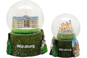 ‎MINIUM COLLECTION 2er Set süße Souvenir-Schneekugeln Würzburg Festung Marienberg Residenz Bocksbeutel, Durchmesser 45mm und 65mm | 3-69-70