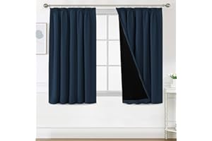 H.Versailtex 100% Blackout Curtains for Bedroom, Pencil Pleat Black Out Living Room Curtains Super Soft Thermal Insulated Curtain Pair Panel with Tiebacks, W66x L54 Inch, 2 Panels, Navy