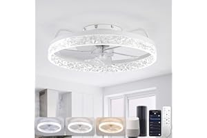 ‎YUNLONG YUNLONG Smart WiFi Deckenventilatoren mit Beleuchtung, Kompatibel mit Alexa, Google, Fernbedienung, Smart Life, Moderne Deckenlampe mit Ventilator, Dimmbar, Reversibel 5 Flügel, Weiß