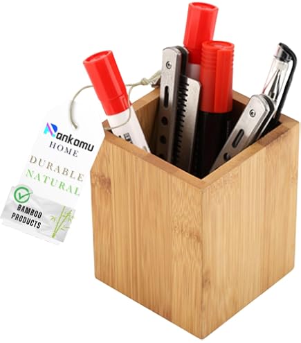 Porte-crayons En Bois Naturel - Lot De 2 Pots Ronds - Dimensions 10x8 Cm - Pour Bureau, école, Maison - Accessoire De Rangement Décoratif