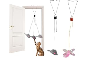 Tolenre 2 Stück Katzen Tänzer Teaser Hängende, Haustier Katzen Mäuse und Libellen Spielzeug, Katzenspielzeug Selbstbeschäftigung Türrahmen Elastische Maus, Mäuse Spielzeug für Katzenauslauf