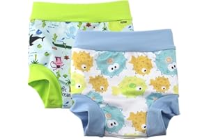 BabyPreg Baby Kind Schwimmen Briefs Abdeckung Windel mit hohen Taille Bauchschutz Badeshorts (Grün+Hellblau, 0-2 Jahre)