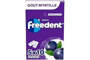 FREEDENT - Chewing Gum Sans Sucre - Goût Myrtilles - 5 Paquets de 10 Dragées - 70g