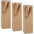 DELFINO Wine Bag, Brown Kraft Long Kraft Paper Bags Liquor Bags Wine Bag ine Bottle Gift Bags for Wedding, Birthday, Baby Shower, Set of 12 Pieces, Party Favors 11x9x35cm (4.3"X3.5"X13.7")
