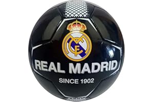 Real Madrid Balón Negro Franja Blanca Grande Producto Oficial Talla 5 tamaño Similar al reglamentario de fútbol 11