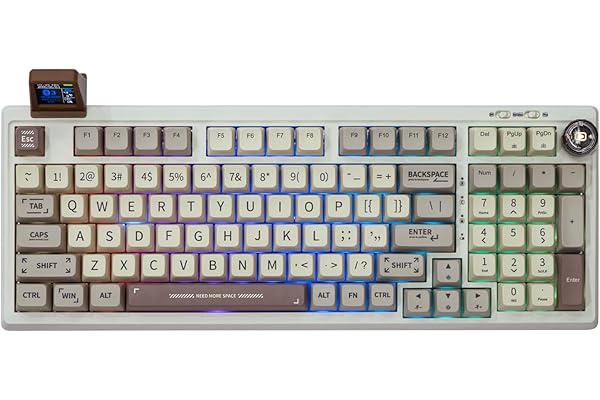 EPOMAKER RT100 97 Teclas Junta BT5.0/2.4G/USB-C Teclado Gaming Mecánico con Pantalla Personalizable, Perilla, Hot Swappable Socket, 5000mAh Batería para Win/Mac (Epomaker Flamingo Switch, RT100)