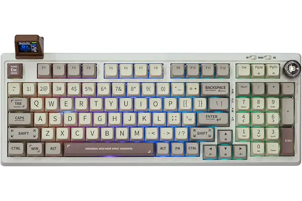 EPOMAKER RT100 97 Teclas Junta BT5.0/2.4G/USB-C Teclado Gaming Mecánico con Pantalla Personalizable, Perilla, Hot Swappable Socket, 5000mAh Batería para Win/Mac (Epomaker Flamingo Switch, RT100)