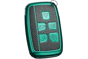 HIBEYO Etui na kluczyki samochodowe Smart pasuje do Land Rover Range Rover Sport Discovery 3 4 Elander 2 Evoque, etui ochronne do Jaguar XF XJ XJL XE F-Pace, etui na klucze, skórzane, zielone
