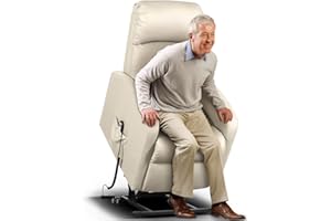 BAKAJI Poltrona Alzapersona Elettrica Motorizzata Reclinabile in Similpelle Ecopelle Con Tasca Porta telecomando Per Anziani e Persone Disabili (Crema)