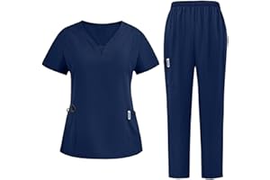 SLXBEAR Scrubs Uniforms Women Set UK Two Piece Outfit Solid Color Lounge Wear Set Workwear Beauty Tunics Womens Tracksuits Nurse Trouser Uniform