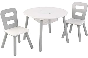 KidKraft Set Tavolo Rotondo Bianco con 2 Sedie in Legno per Bambini, Tavolino con Tascha Portaoggetti, Mobili per Cameretta e Sala Giochi per Bambini, 26166
