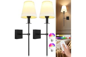 PSATFITO G Rechargeable Battery Operated Wall Sconces - Wireless LED Lights for Bedroom with Remote Control, Dimmable wall lamps, 400 Lumens, 5000mAh, Easy Install, Perfect for Home Decor,2 Pack（Black）