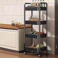 CoolLeaf KT-B4 Kitchen Storage Rack, Steel Kitchen Trolley with Wheels, Hooks and 4-Layer Baskets, Vegetable Stand for Kitchen Organizer, Onion Potato Rack for Kitchen-10kg Loading Per Layer | Black