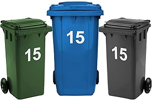 Rubigo 3 x Bin Numbers for Wheelie Bins, 0-99, 17.5cm Dustbin Stickers, Easy Application Stick On Number Stickers - Weatherproof Self Adhesive Vinyl (15)