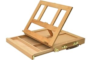 Solagua Caballete de Escritorio Maletín con Compartimento y Tabla de Dibujo, Soporte de Madera Ajustable con Cajón para Libros, Tablet y Portátil (Natural, 34 x 27cm)