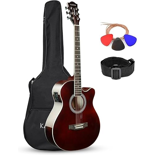 Kadence Rosewood Frontier Semi Acoustic Guitar 40 Inches With Learning Course, Die Cast Keys With Combo (Bag,Strap,Strings And 3 Picks) (Brown, Electric Acoustic) (Fntr-Brn-Eq-C)