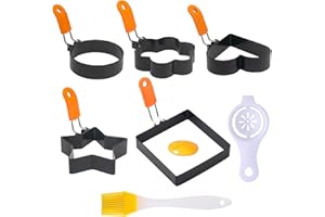 Galerie SV 5 Pezzi Stampo per Frittata in Acciaio Inossidabile,Stampi per Uova Fritte Con Separatore di Albume Pennello per Olio di Silicone,Anello per Uova per Cucinare Uova Fritte Pancake(Nero)