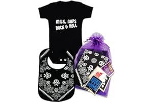 Baby Moo's | Coffret cadeau amusant pour bébés garçons ou filles "MILK, NAPS, ROCK & ROLL" | Onesie et Bavoir | Shower de bébé unisexe, nouveau-né ou cadeau d'anniversaire (2 pièces)