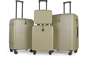 JLY Premium 4-Piece Luggage Set – Hard Shell Vanity Case, Cabin, Medium & Large Expandable Spinner Suitcases, Lightweight Polycarbonate Travel Set with TSA Lock & Waterproof Organiser – Olive Green