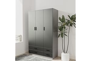 URBNLIVING Modern 3 Door 4 Drawer Wardrobe with Hanging Rail, Bedroom Furniture, Storage Shelf Clothes Organiser Stylish Design, Ample Storage Solution