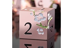 DNDND Lot de 7 dés en métal D&D, DNDND – Jeu de dés DND métalliques à motif de fleurs avec étui cadeau pour jeu de table Donjons et dragons (doré avec fleur blanche)