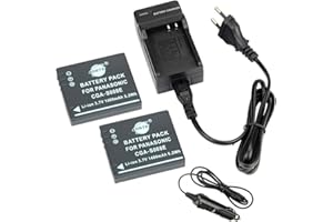 DSTE®（2 Pack）Ersatz Batterie und DC68E Reise Ladegerät Compatible für Panasonic S008E Lumix DMC-FX520 HM-TA1 SDR-S7 SDR-S9 SDR-S10 SDR-S10P1 SDR-S15 SDR-S20 SDR-S25 SDR-S26 SDR-SW20 SDR-SW21 SDR-SW28