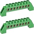 sourcing map Terminal Grounding Bar Screw Block Barrier Brass Strip 8 Positions Green for Electrical Distribution Pack of 2
