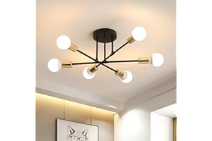 SENQIU Sputnik Lustre, Lampe Plafonnier Salon Moderne, Lampe de Plafond 6 Luminaires, Plafonnier Industriel en Metal Luminaire, pour Chambre, Salon, Cuisine, Salle à Mange,E27 Base (Sans Ampoule)